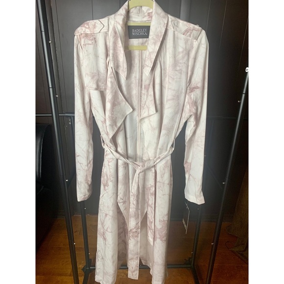 💫HP‼️💫 NWT BADGLEY MISCHKA Tie Dye Lyocell Trench Coat, Sunrise/White, Sz M-XL - Picture 7 of 12